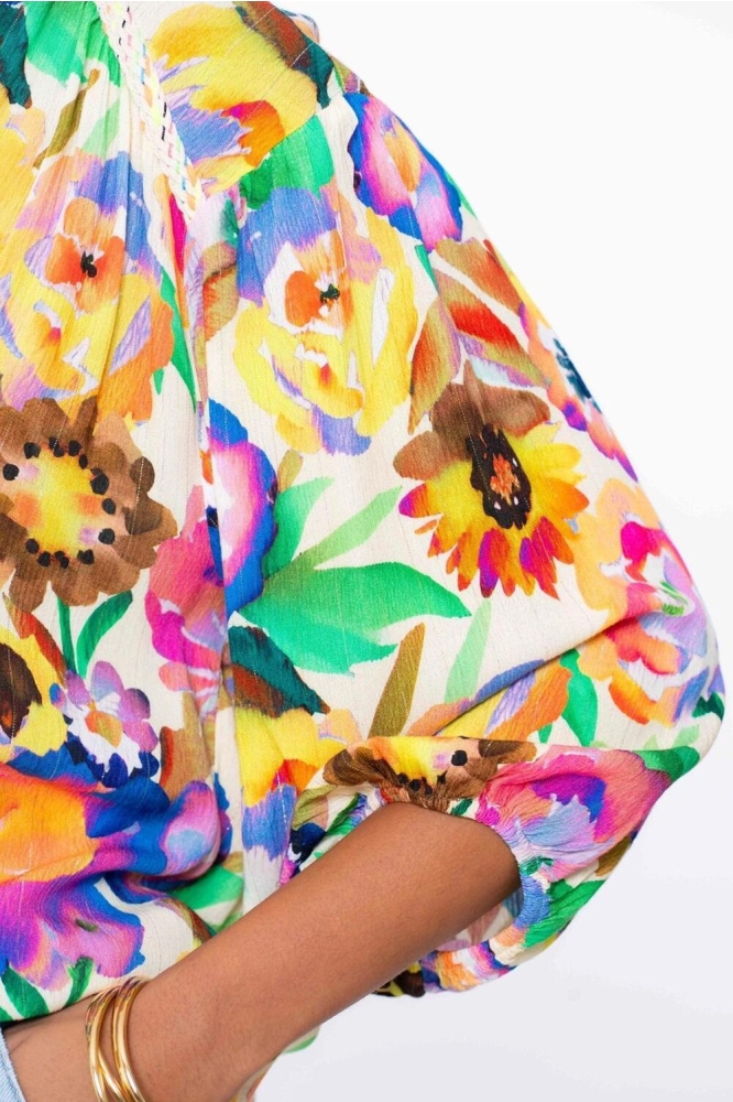 BLOUSE MET BLOEMEN 53229 20 OFF WHITE/YELLOW